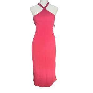 Old Navy Pink Ribbed Halter Bodycon Maxi Dress Womens Size L NWT Prom Coquette